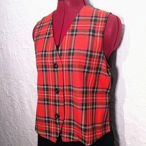 Vintage 90s Y2K 80s New Red Plaid Checkered Christmas Holiday Vest 6P
